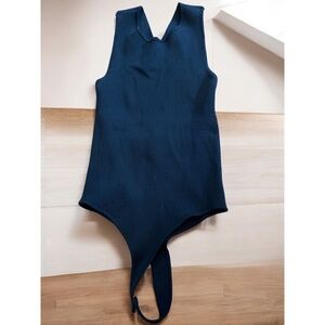 ASTR the Label Women's Size M Black Knit Ribbed Racerback Crew Thong Bodysuit